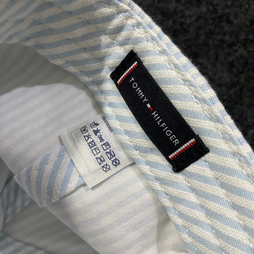 Tommy Hilfiger cotton adjustable baseball cap with a white pinstripe pattern and an embroidered logo