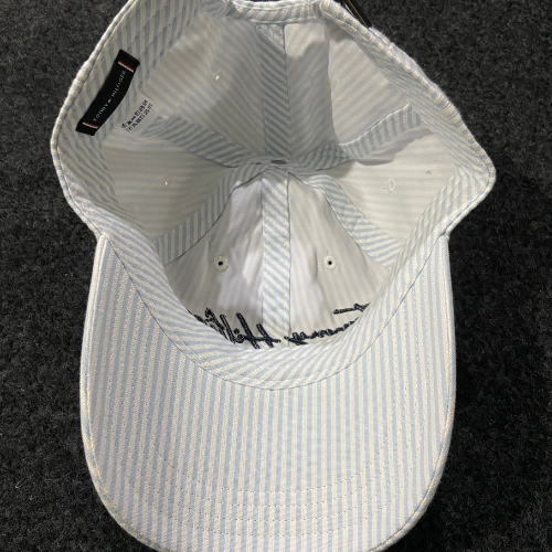 Tommy Hilfiger cotton adjustable baseball cap with a white pinstripe pattern and an embroidered logo