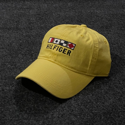Tommy Hilfiger Cotton Adjustable Baseball Cap – Yellow with Logo & Nautical Flag Embroidery